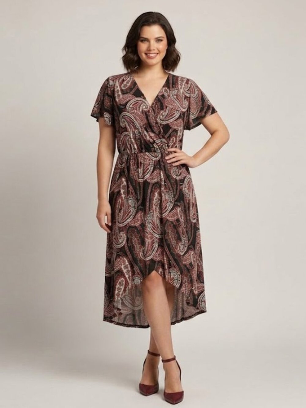 Elie McCarthy Paisley Midi Dress Hi-Low Hem Size 2X